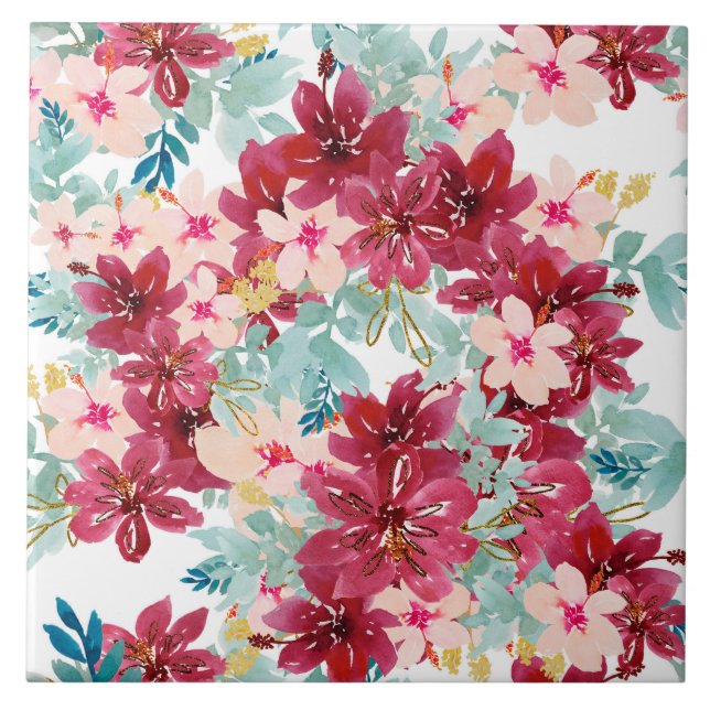 Carreau Belle aquarelle Fleur Carrelage en céramique (Devant)