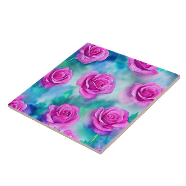 Carreau Belle aquarelle Moderne Roses Rose Collection (Côté)