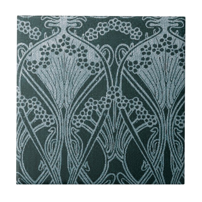 Carreau Belle, argent turquoise, motif Art nouveau, floral (Devant)