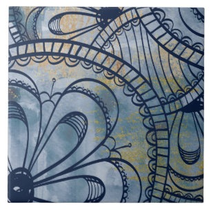 Carreau Belle artsy industriel bleu gris faux cuivre