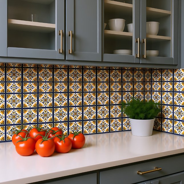 Carreau 💛 💙 🤍 Belle Azulejos bleu et jaune, Pierre (💛💙🤍 Beautiful blue and yellow Azulejos, Stone Ceramic Tile)