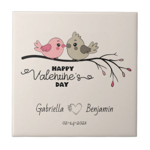 Carreau Belle Cartoon Lovebirds sur la branche Saint-Valen