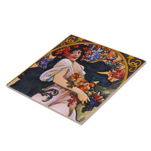 Carreau Belle céramique Art Nouveau Lady