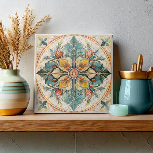 Carreau Belle dalle de tuiles florales Pat#15 Turquoise Ja