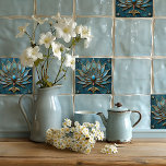 Carreau Belle Fleur Art Déco, Gemmes Turquoise<br><div class="desc">Beau carrelage en céramique au design Art Déco. Très jolie floraison éclatée a un look irisé sur les pétales,  et des pierres bleues,  rouges et turquoise. #générativecontent</div>