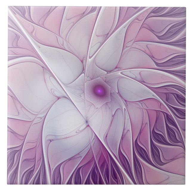 Carreau Belle Fleur Rose Moderne Art Fractal Abstrait (Devant)