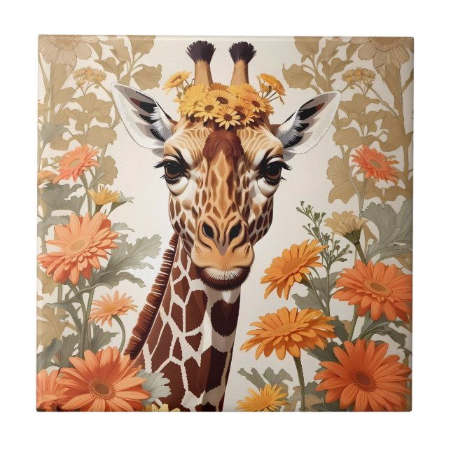 Carreau Belle Giraffe et Gerbera Daisy Flowers (Devant)