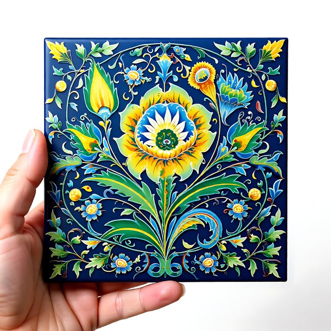 Carreau 💙 Belle Harmonie Céleste Iznik (Beautiful Celestial Harmony Iznik Ceramic Tile)