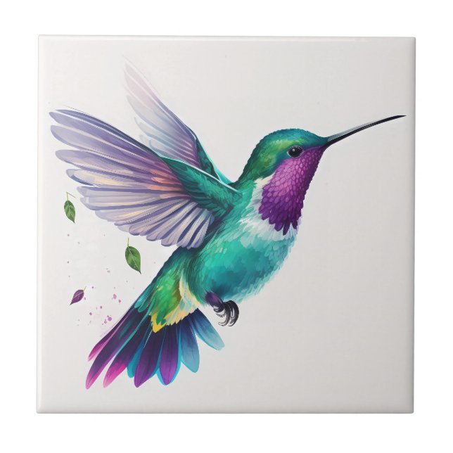 Carreau Belle impression de colibri à l'aquarelle vibrante (Devant)