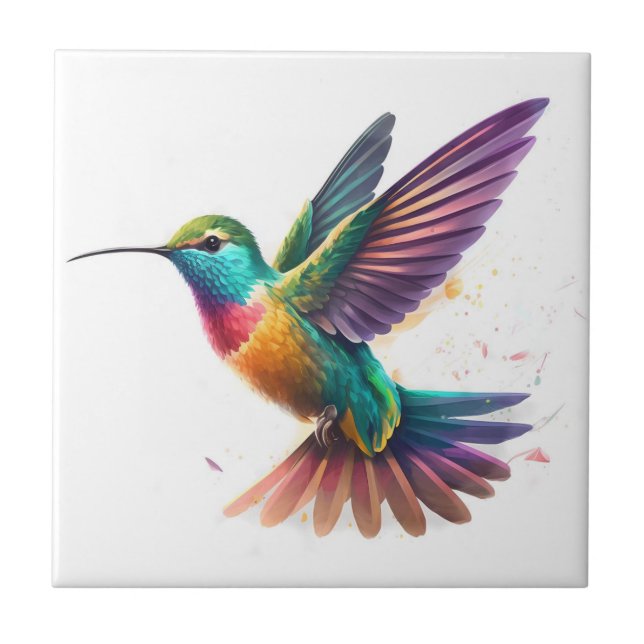 Carreau Belle impression d'oiseau-mouche à l'aquarelle vib (Devant)