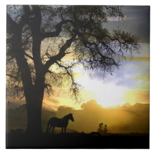 Carreau Belle mosaïque d'art pour le cheval et le chêne