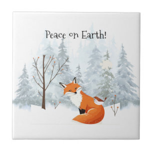 Carreau Belle Paix sur Terre Renard Rouge Oiseau Hiver