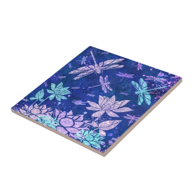 Carreau Belle Parties scintillant Fleurs Dragonflies Carre (Côté)