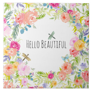 Carreau Belle Peach Rose or Aquarelle Jaune Rose Floral