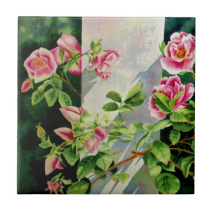 Carreau Belle rose rose rouge roses blanc aquarelle floral