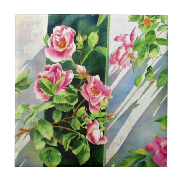 Carreau Belle rose rose rouge roses blanc aquarelle floral (Devant)