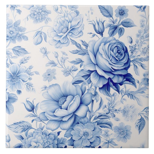 Carreau Belle Roses et Fleurs sauvages Bleus & Blancs (Devant)