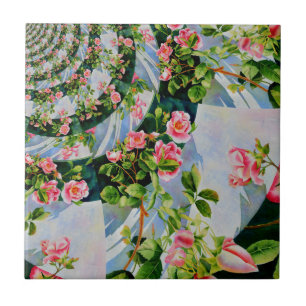 Carreau Belle roses roses rouges rétro aquarelle fleurie