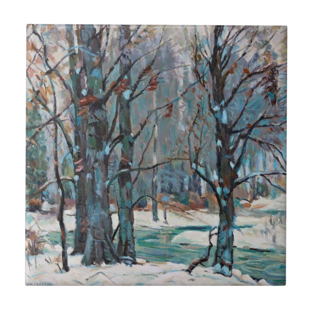 Carreau Belle scène de neige hivernale avec des bleus et d (Devant)