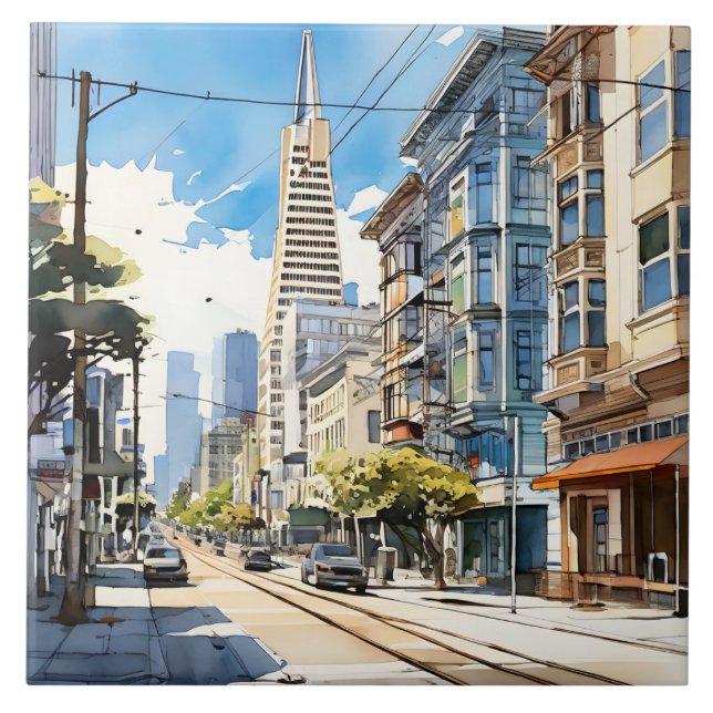 Carreau Belle stylo et croquis d'encre de San Francisco (Devant)