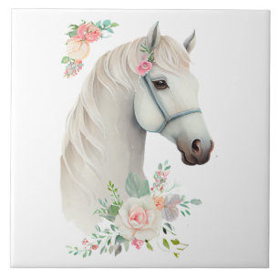 Carreau Belle tête de cheval blanc Boho Floral