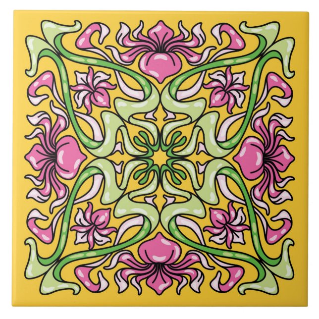 Carreau Belle tuile Art Nouveau avec fleurs Iris (Devant)