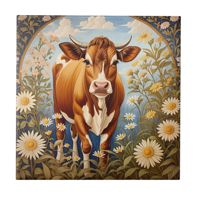 Carreau Belle vache Jersey dans le champ de marguerite Vin (Devant)