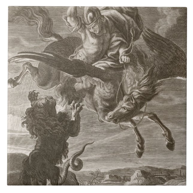 Carreau Bellerophon combat les chimères, 1731 (la gravure) (Devant)