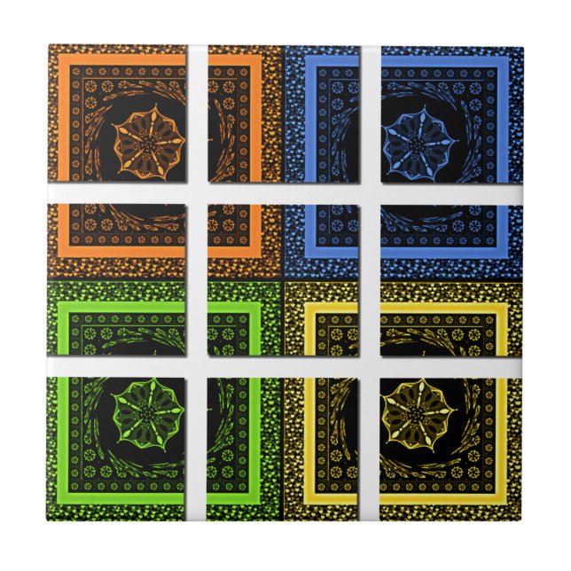 Carreau Belles bandes géométriques à damiers colorées (Devant)