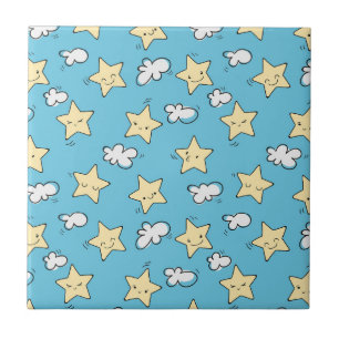 Carreau Belles étoiles et nuages motif Ciel bleu