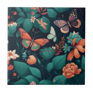 Carreau Belles fleurs et papillons dans la jungle