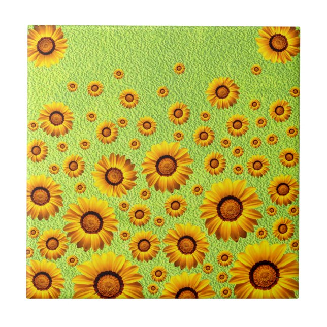 Carreau Belles fleurs jaunes sur vert abstrait (Devant)