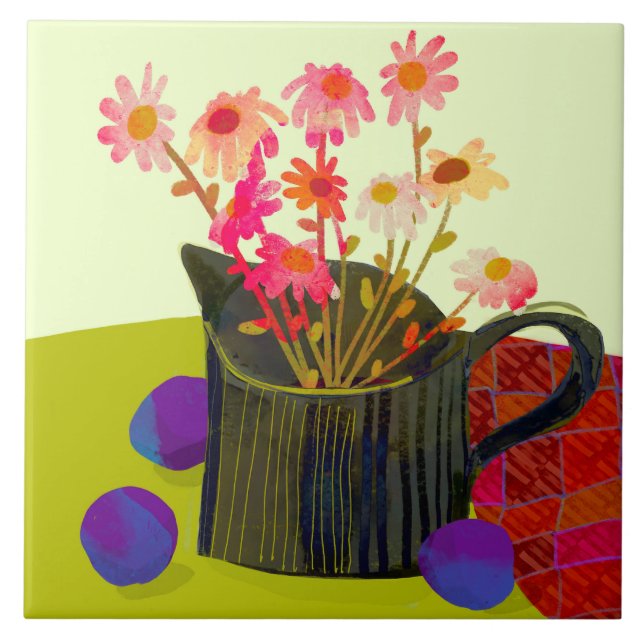 Carreau Belles marguerites céramiques Carrelage de cuisine (Devant)