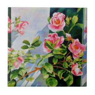 Carreau Belles roses roses roses, roses rouges, aquarelle 