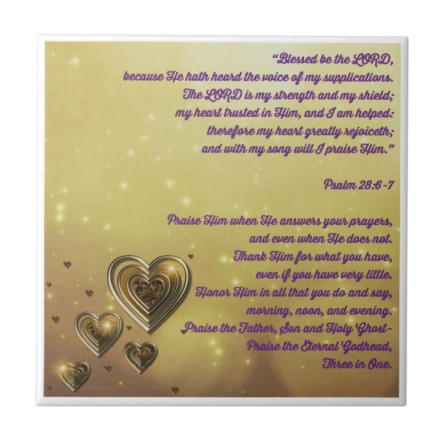 Carreau Béni Sois le Seigneur Psaume 28:6-7 (Devant)