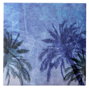 Carreau Bercelona Blue Palm tree Grunge Design Art numériq
