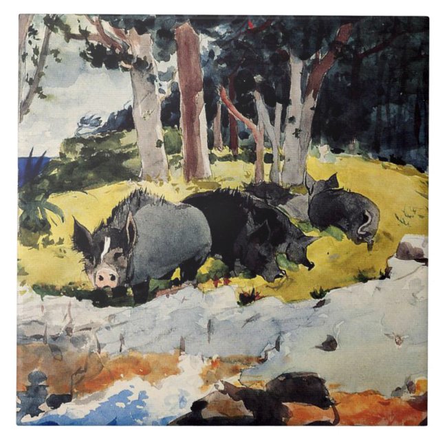 Carreau Bermuda Settlers, une peinture de Winslow Homer, (Devant)