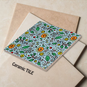 Carreau Berry Motif à fleurs orange Swirl Turquoise -