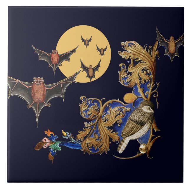 CARREAU BESTIAIRE MÉDIÉVAL ÉTRANGE,OISEAU,CHAUVES-SOURIS D (Devant)