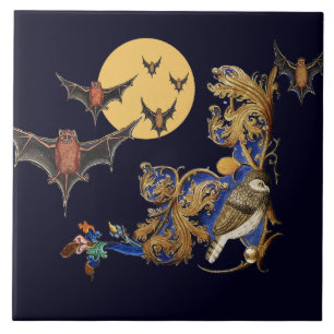 CARREAU BESTIAIRE MÉDIÉVAL ÉTRANGE,OISEAU,CHAUVES-SOURIS D