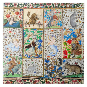 CARREAU BESTIAIRE MÉDIÉVAL JOUER DES INSTRUMENTS MUSICAUX