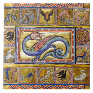 CARREAU BESTIAIRE MÉDIÉVAL, SERPENT LÉGENDAIRE SCITALIS