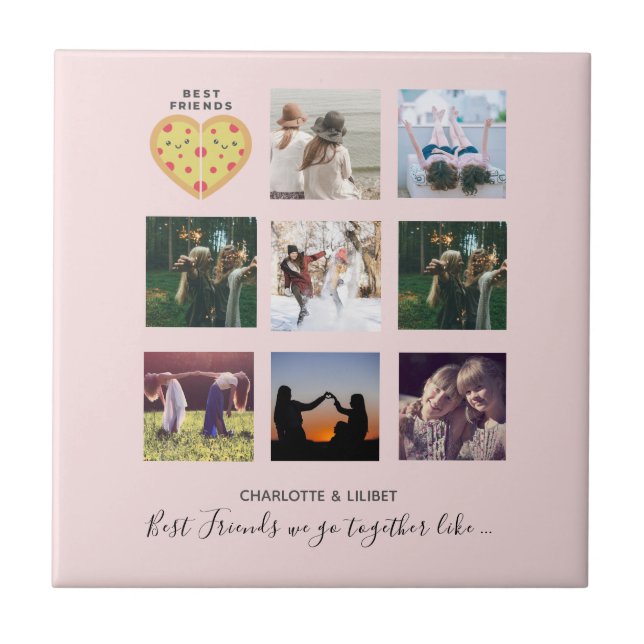 Carreau BFF Photo Collage Cadeaux Dusty rose PIZZA Amis (Devant)