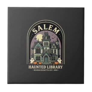 Carreau Bibliothèque ensorcelée de Salem Halloween Design_
