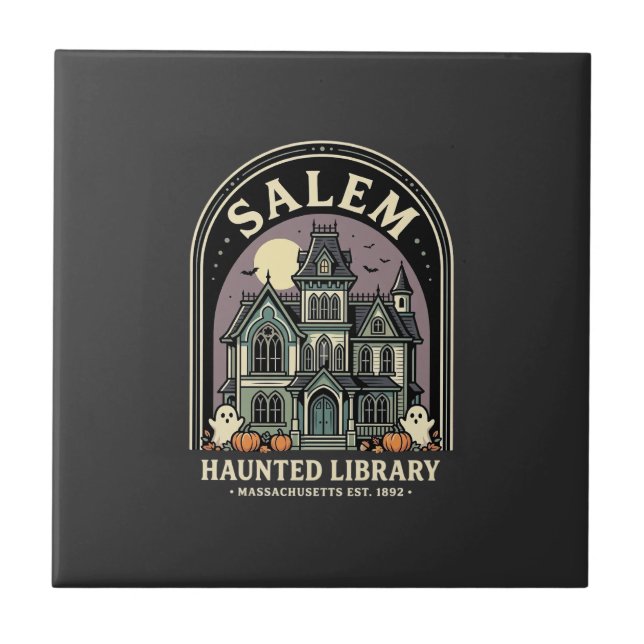 Carreau Bibliothèque ensorcelée de Salem Halloween Design_ (Devant)