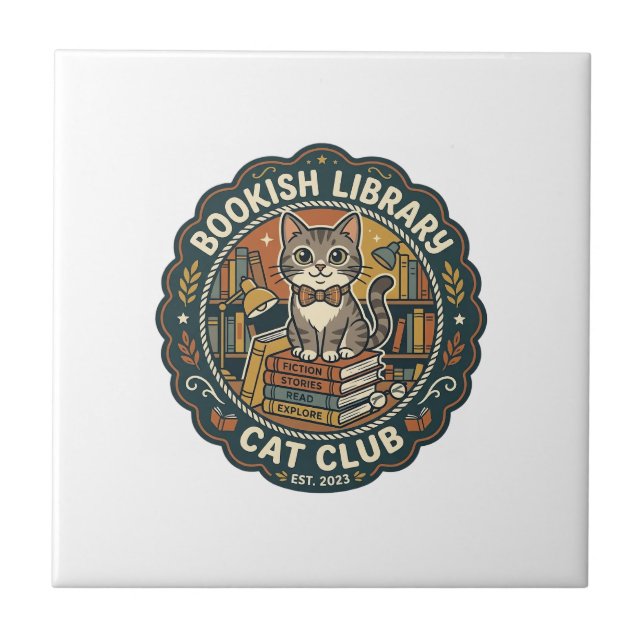 Carreau Bibliothèque livresque Chat POD Vector Art - Bibli (Devant)