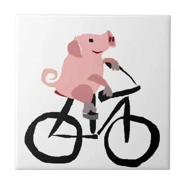 Carreau Bicyclette rose drôle d'équitation de porc (Devant)