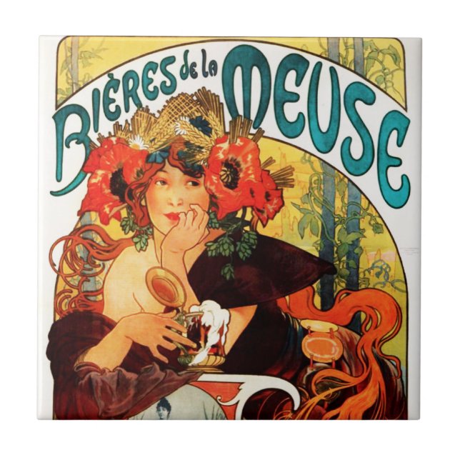 Carreau Bière d'Alphonse Mucha de la tuile de Muse (Devant)