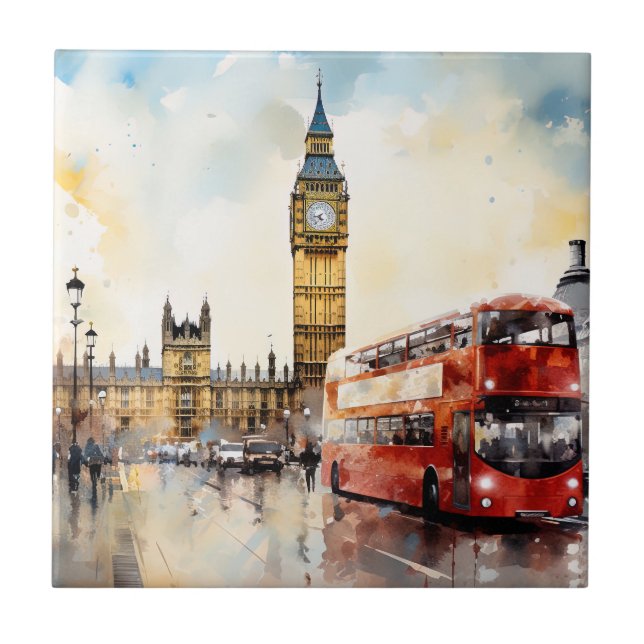 Carreau Big Ben et bus rouge à Londres (Devant)