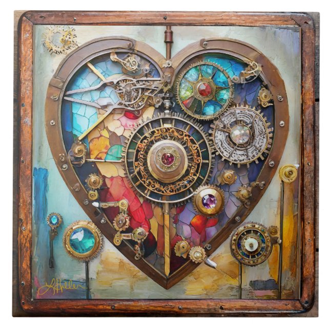 Carreau Bijoux et cœur de vitrail Steampunk Series (Devant)